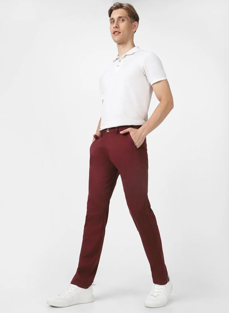 Urbano Fashion  Urbano Fashion Men's Dark Maroon Cotton Slim Fit Casual Chinos Trousers Stretch for Men | Best Price UAE